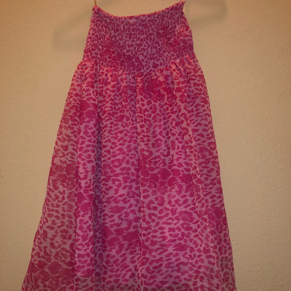 Pink cheetah print strapless swim cover up